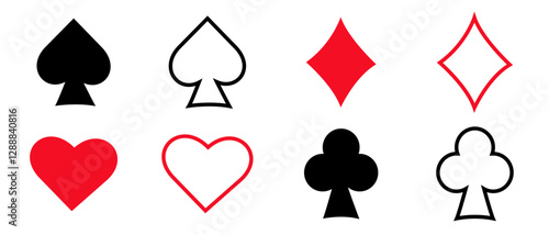 Card suits symbols in black and red on a white background
