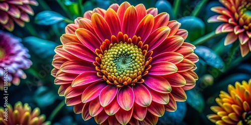 Aerial Drone Shot: Vibrant Close-Up of Colorful Flowers, Rich Hues, Detailed Petals