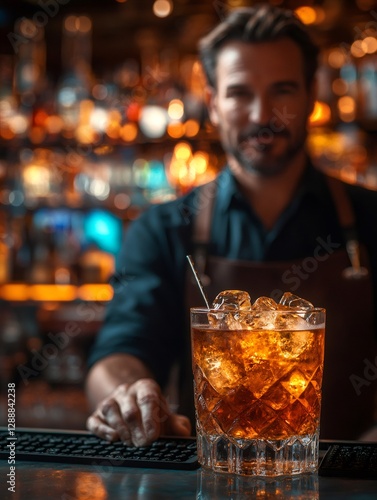 Wallpaper Mural Bartender serving whiskey cocktail in upscale bar Torontodigital.ca