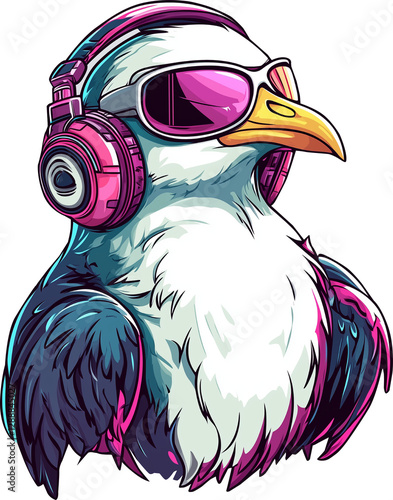 Illustration DJ Möwe mit Headset und Sonnenbrille