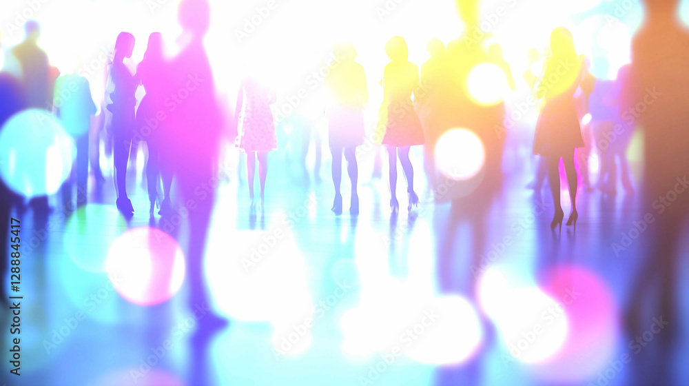 Blurred Silhouettes of a Crowd in Bright Colorful Light Blurred Silhouettes of a Crowd in Bright Colorful Light