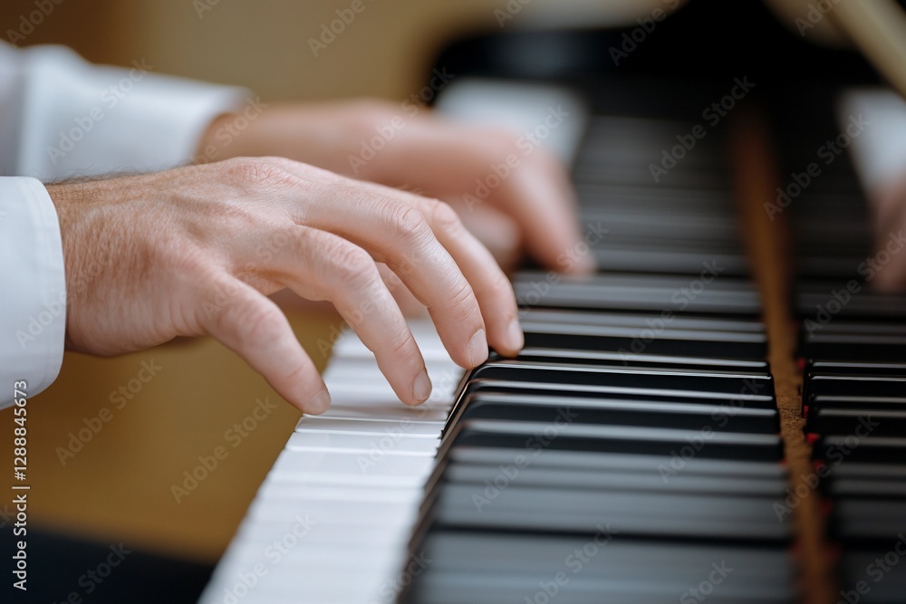 Obraz premium Close-up of male hands playing piano.