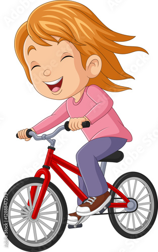 Cartoon a young boy riding bicycle