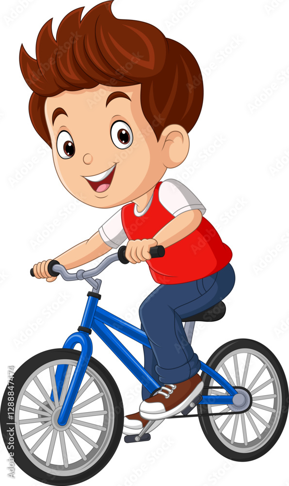 Fototapeta premium Cartoon a young boy riding bicycle