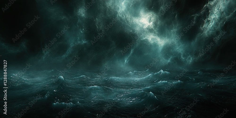 Naklejka premium Dark stormy ocean waves under ominous clouds. Background use game, movie