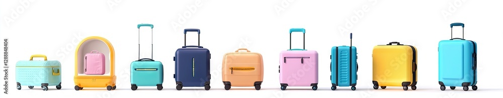 Colorful Travel Suitcases in a Row Colorful Travel Suitcases in a Row