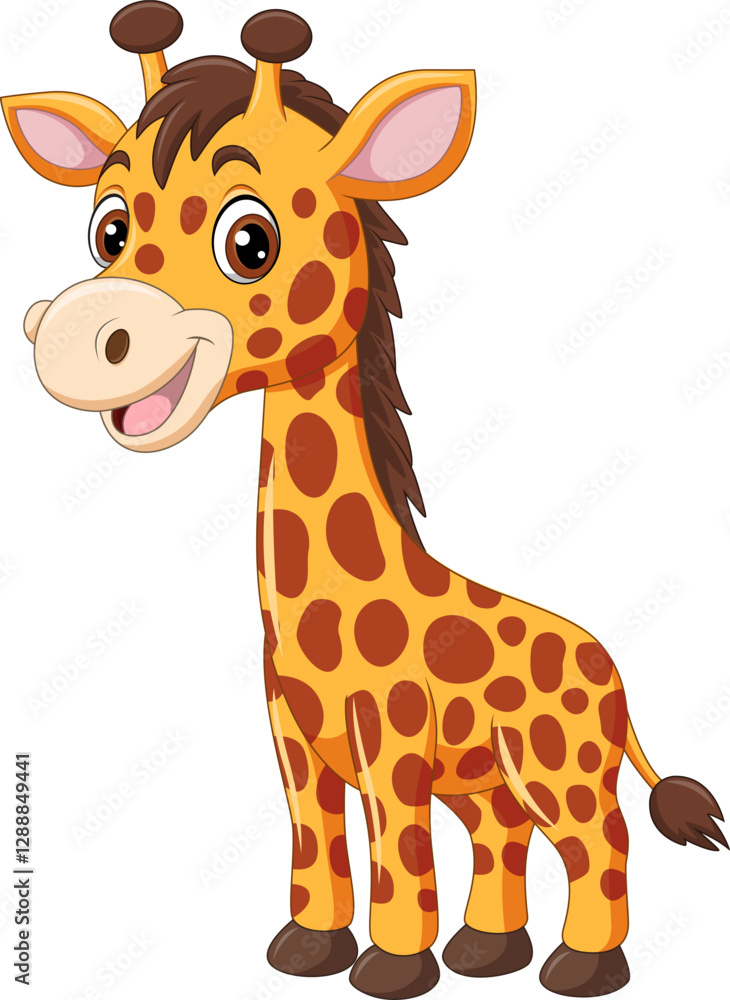Fototapeta premium Cartoon a happy giraffe isolated on white background