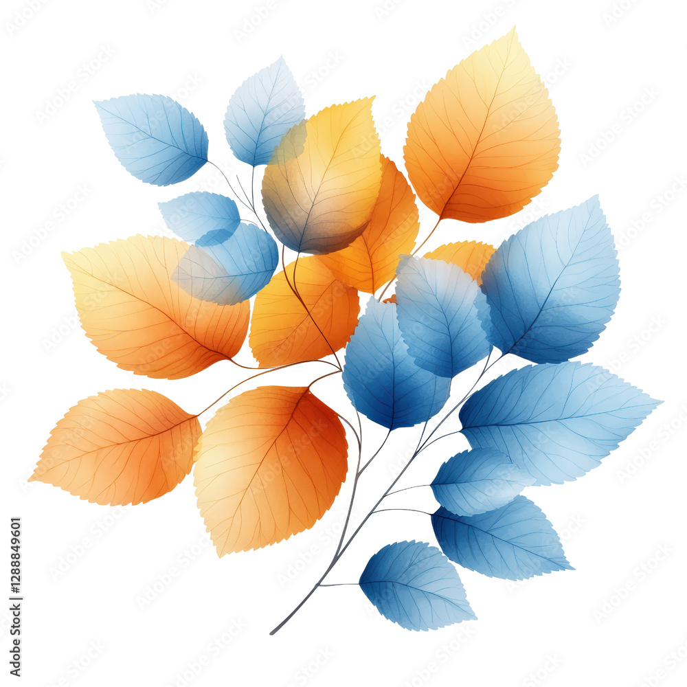 Fototapeta premium Branch with green leaves isolated on white background for nature and botanical illustrations isolated on transparent background..