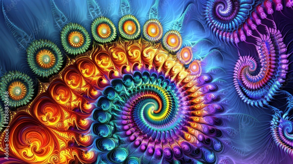 Colorful Abstract Spiral Pattern with Vibrant Swirls and Circles Colorful Abstract Spiral Pattern with Vibrant Swirls and Circles