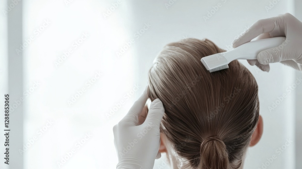 Fototapeta premium Hair restoration session in a modern, minimalist beauty clinic. Featuring rejuvenating treatments and advanced care