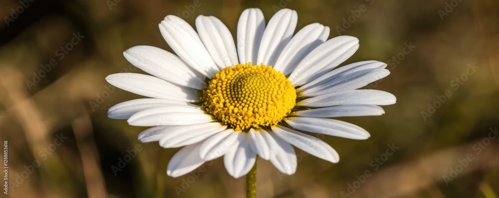 Fototapeta premium Close-Up of a Daisy Flower with White Petals and Yellow Center in Nature