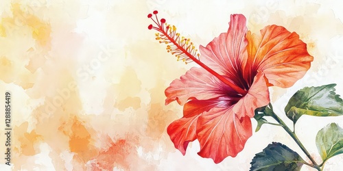 Wallpaper Mural Tropical hibiscus plant, expressive watercolor washes. Stock photo --ar 2:1 --quality 2 --style raw --v 6.1 Job ID: 1853a1a8-27cf-4fdd-841b-b1acdd6c73b7 Torontodigital.ca