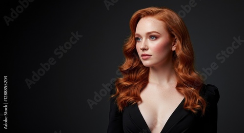 Portrait of a Redheaded Woman in Elegant Black Dress - Stylish Photography for Fashion and Beauty Enthusiasts