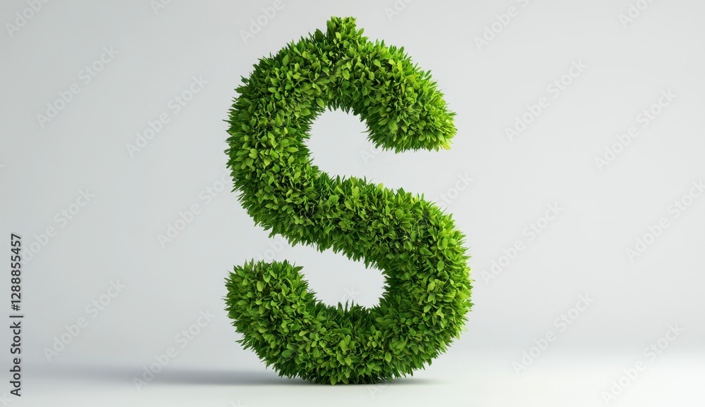 Green foliage forming the letter S against a white background. 3D render of vibrant, lush greenery creating a letter shape. Eco friendly concept Green foliage forming the letter S against a white background. 3D render of vibrant, lush greenery creating a letter shape. Eco friendly concept