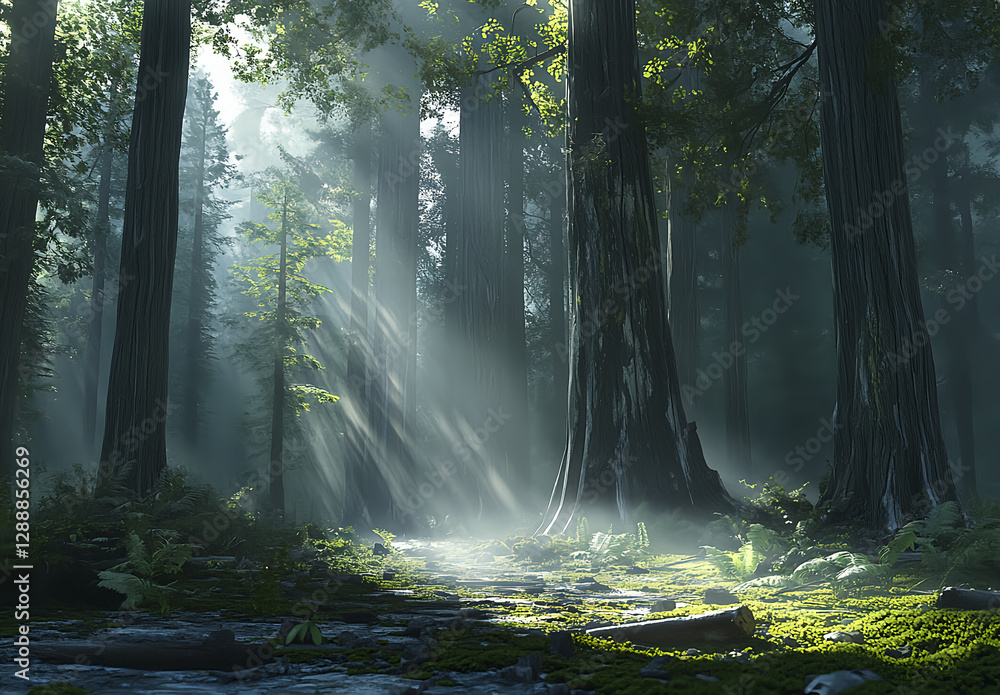 Obraz premium Sunbeams in Redwood Forest