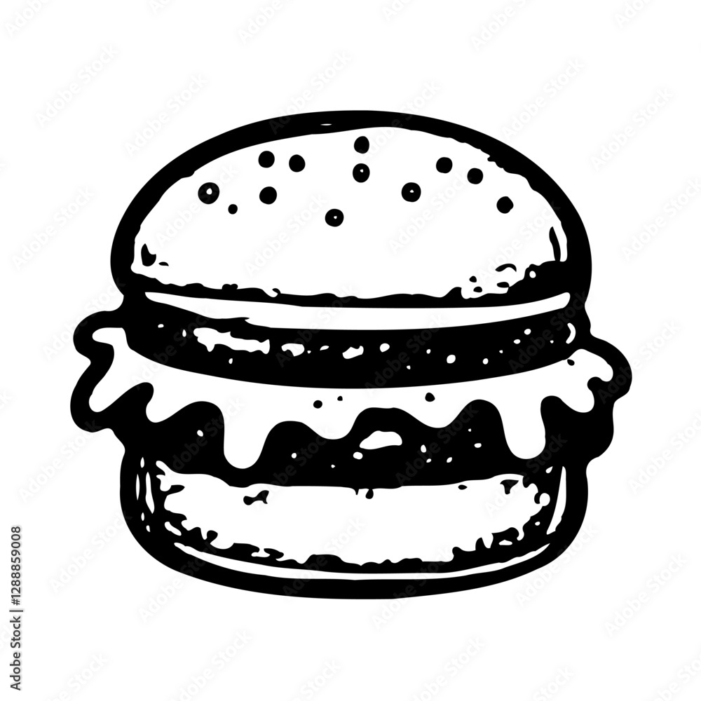 Monochrome Burger Illustration with Dripping Sauce Monochrome Burger Illustration with Dripping Sauce