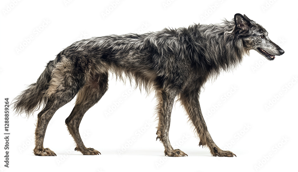 Fototapeta premium Grey Wolfdog Walking Side Profile