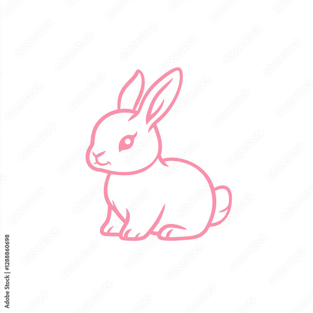 Pink Line Art Bunny Rabbit Illustration Pink Line Art Bunny Rabbit Illustration