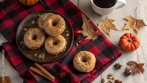 Autumn-themed donuts with cinnamon and honey