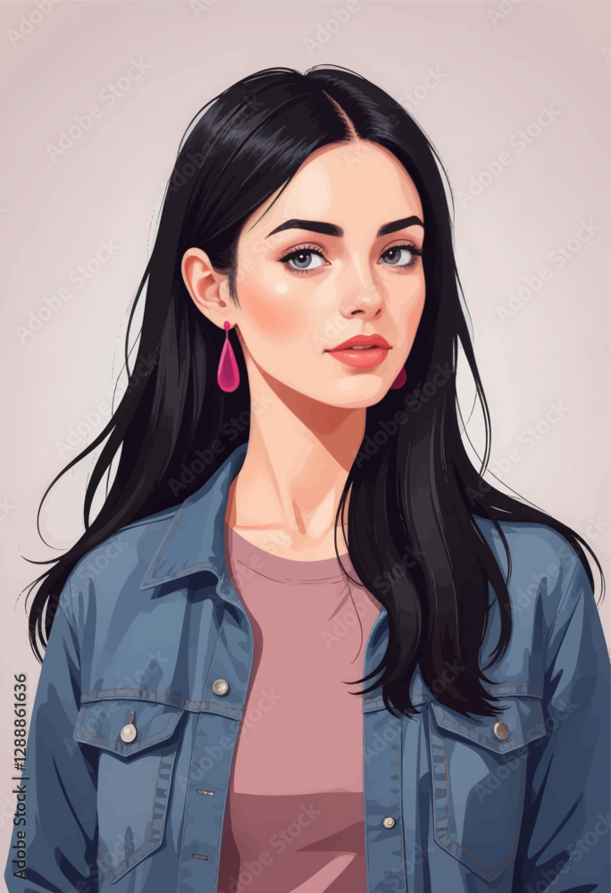 Attractive woman with black hair and blue denim jacket
Attractive woman with black hair and blue denim jacket