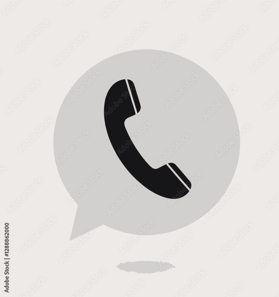 Black phone handset icon in speech bubble on light background Black phone handset icon in speech bubble on light background