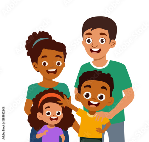 happy family standing portrait photograph together illustration clipart children mother father boy girl