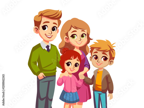 happy family standing portrait photograph together illustration clipart children mother father boy girl
