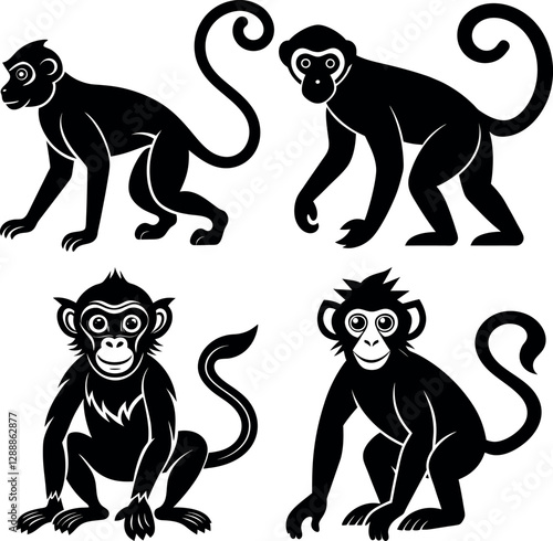 Black Monkey Silhouette Icon Simple Vector Art for Designers.