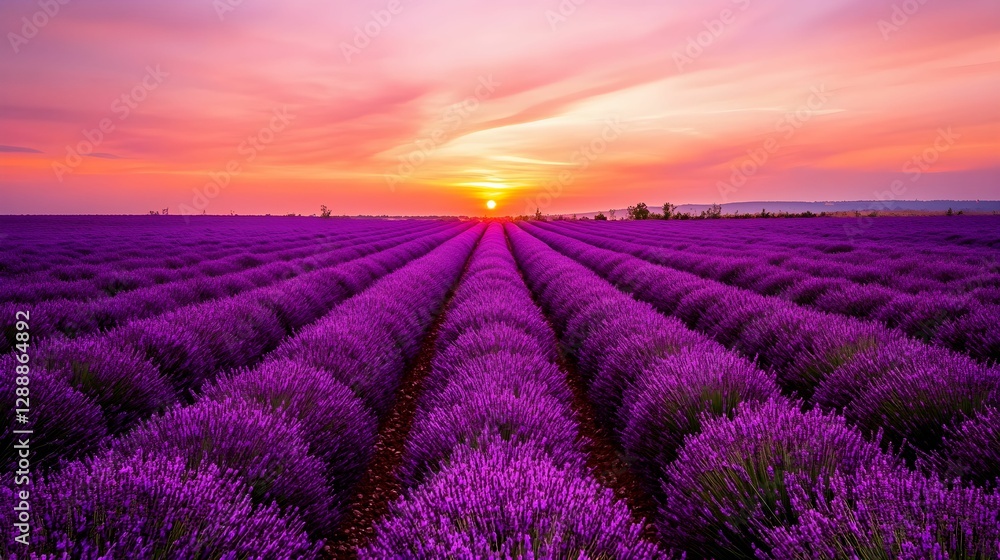 Lavender Field at Sunset - Provence Landscape Lavender Field at Sunset - Provence Landscape