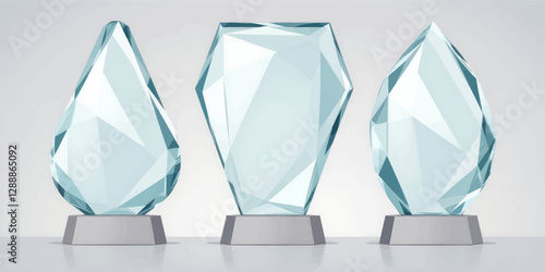 Crystal Awards on Gray Stands in a Row