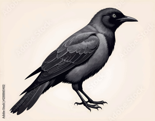 Detailed drawing of a black jackdaw bird
