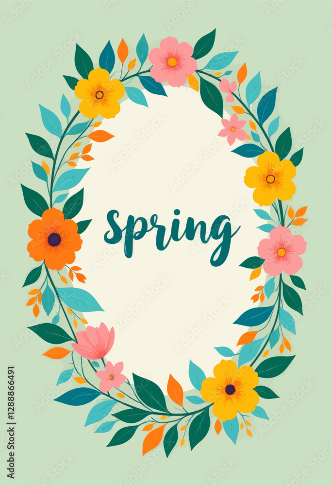 Obraz premium Floral Spring Wreath With Teal Lettering 