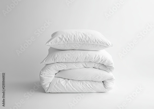 White bedding stack against white background photo