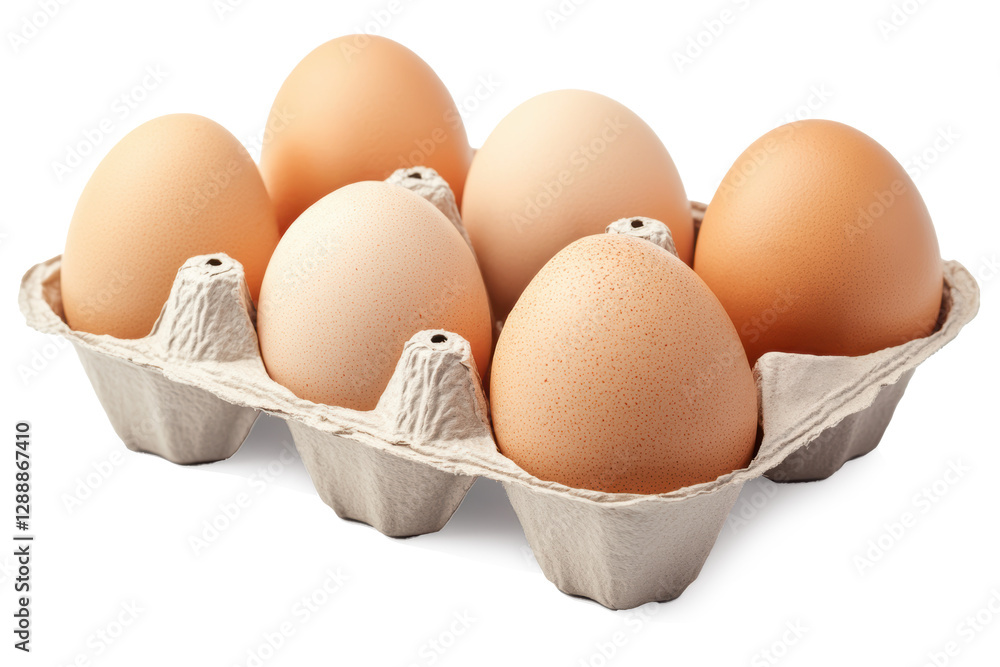 Œufs de poule frais et bio dans une boîte en carton gris, vue du dessus. Œufs de poule frais et bio dans une boîte en carton gris, vue du dessus.
