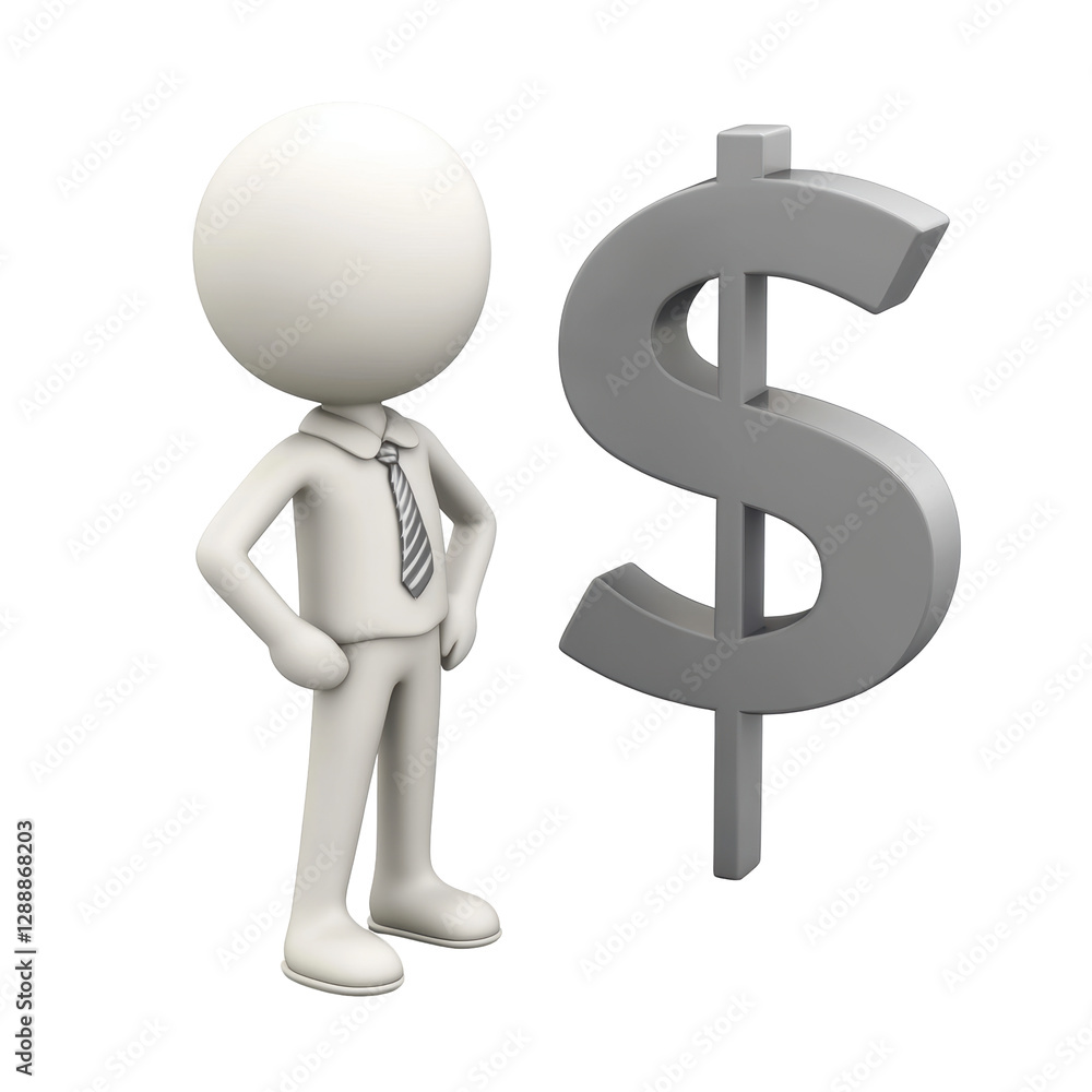 Isolated 3D Businessman Standing Next to a Large Dollar Sign Isolated 3D Businessman Standing Next to a Large Dollar Sign