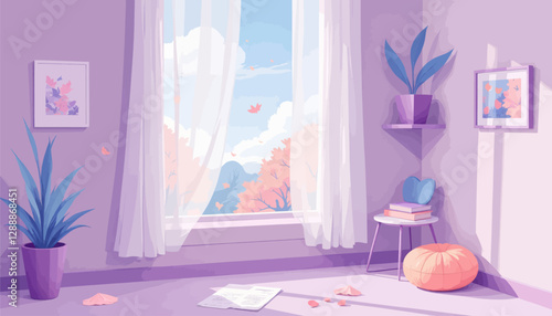 Lilac Room with Autumn View and Cozy Decor