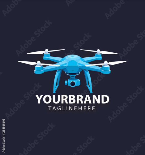 Light blue drone with a camera against dark background