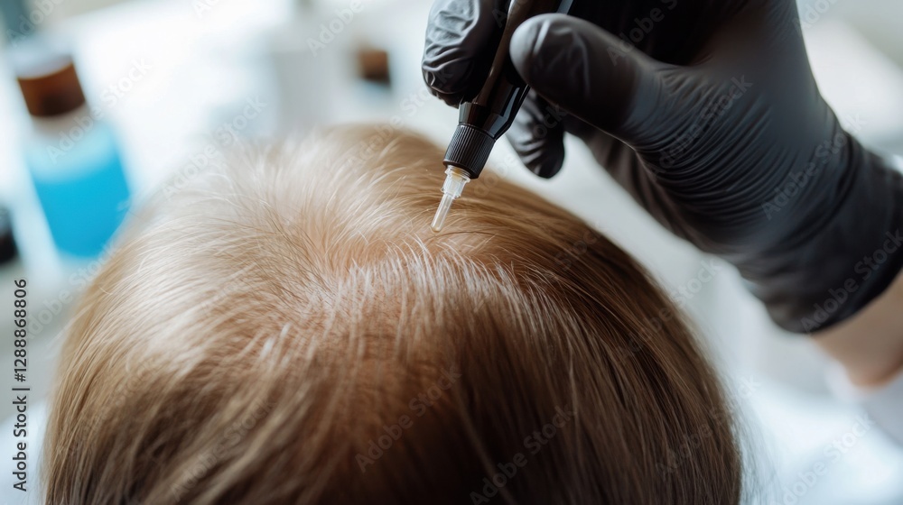 Obraz premium Hair restoration session in a stylish beauty clinic. Featuring personalized hair regrowth treatments and expert care