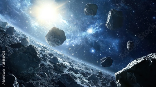A breathtaking asteroid belt surrounds Earth, each rock reflecting the constellations