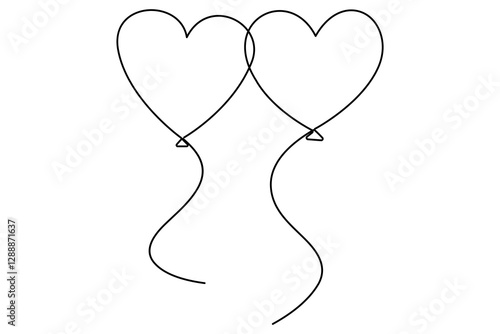 Heart shaped balloon Continuous one line drawing of heart balloon isolated vector illustration
