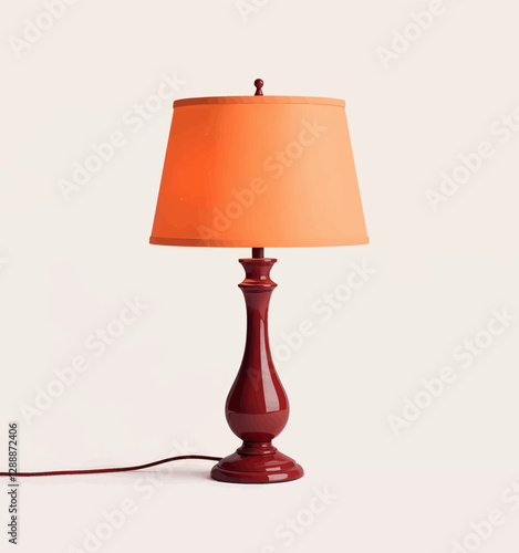 Red lacquered lamp with orange lampshade