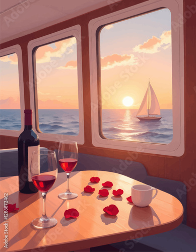 Romantic wine date aboard a boat at sunset