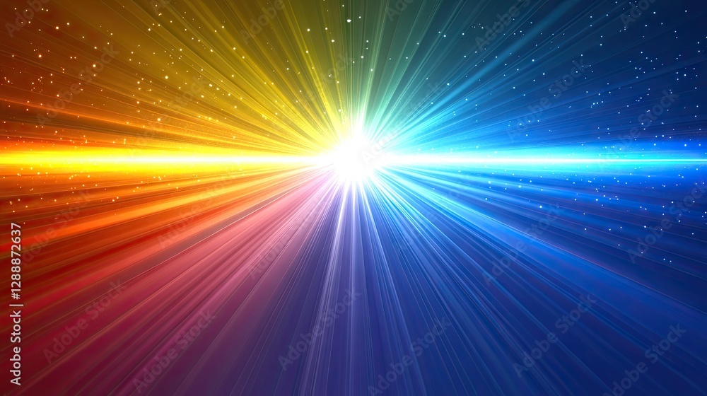 Obraz premium Colorful light rays burst, cosmic background, energy, design