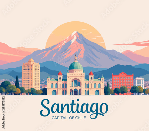 Santiago, Chile skyline with prominent mountain backdrop