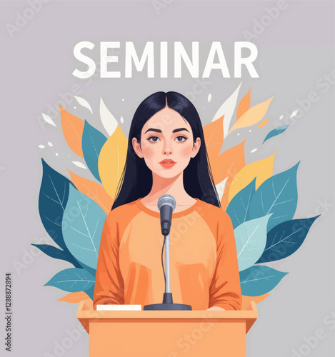 Seminar speaker at podium with floral background