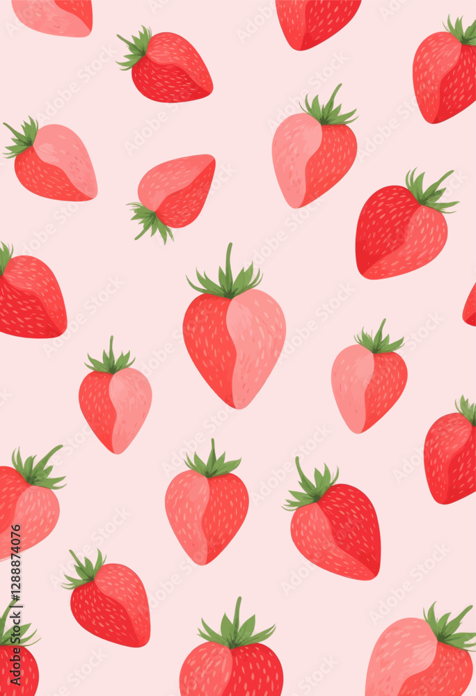 Strawberry pattern, halved, on pink background Strawberry pattern, halved, on pink background