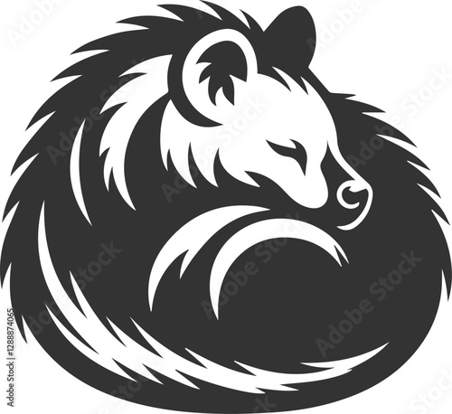 A hyena curled up tightly, sleeping peacefully vector animal silhouette