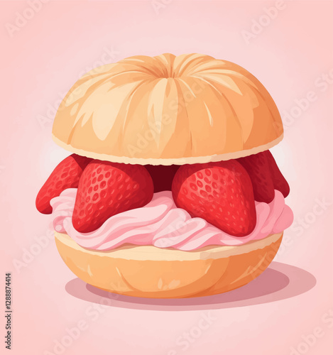 Strawberry Cream Donut on Pink Background