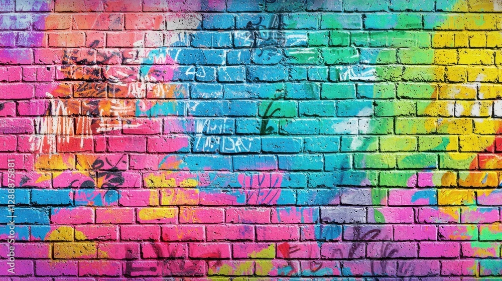 Fototapeta premium Colorful Urban Graffiti Background on Brick Wall with Vibrant Hues