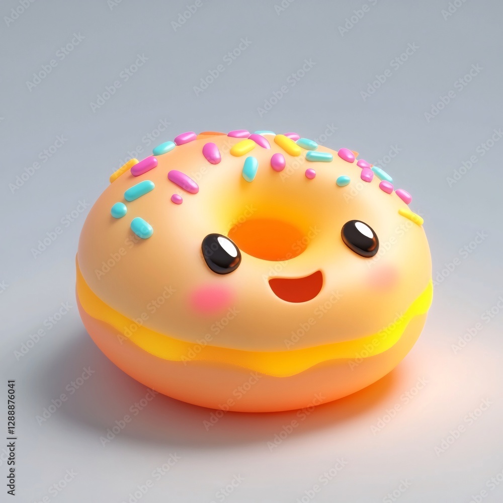 Fototapeta premium Colorful Isometric Donut Emoji with Soft Glow Effects